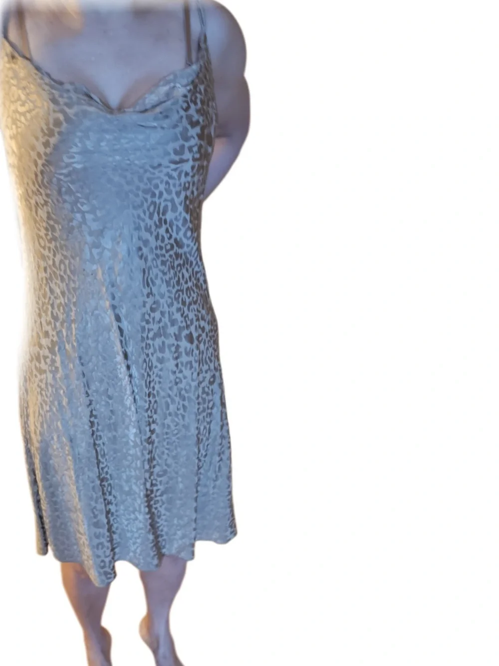 Gold/Beige Cowl Neck Midi Satin Slip Print Dress